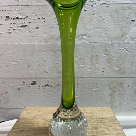 Golden Crown E&R Sweden Green Clear Art Glass Tulip Shape Bud Vase with Label - Picture 3 of 11